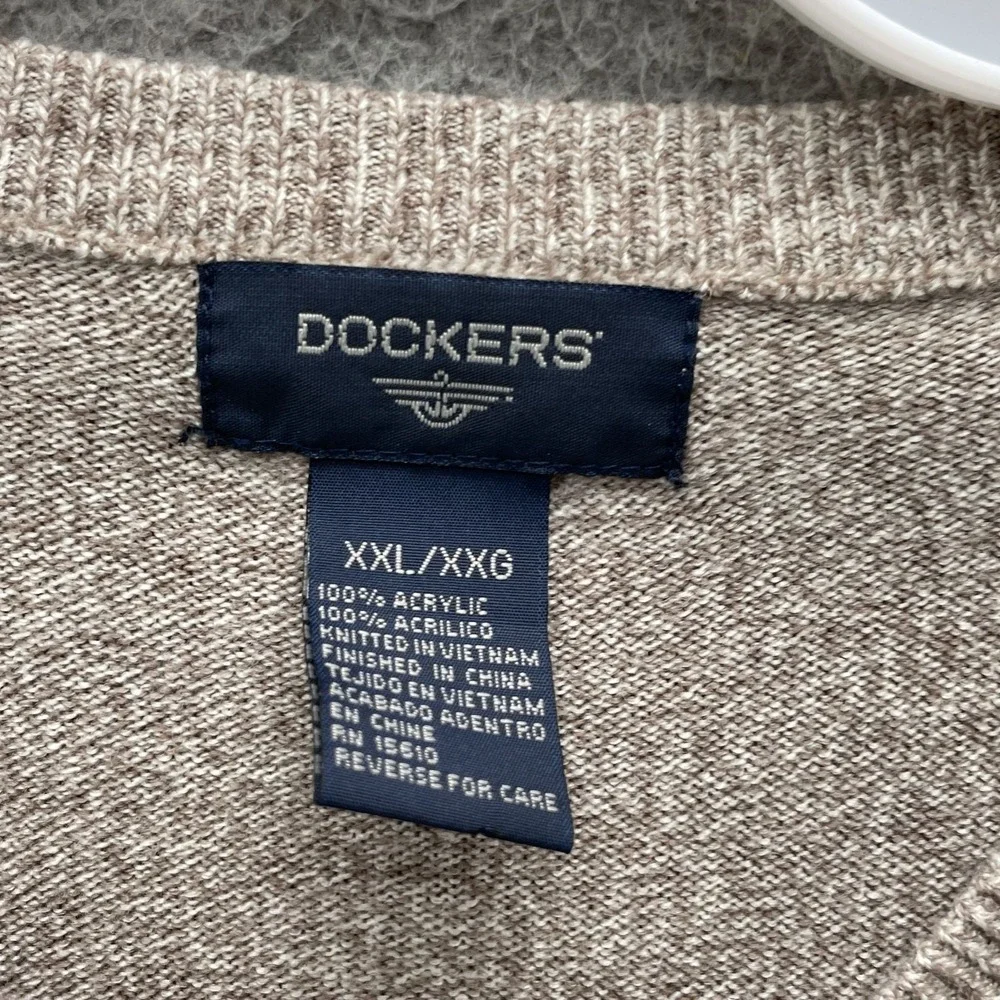Vintage Dockers Sweater Vest Men XXL Beige Knit Preppy Academia Corp Golf Office